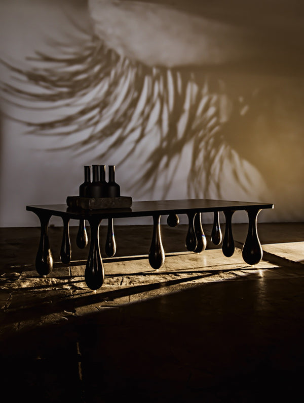 Noir Drop Coffee Table - Sculptural Elegance in Hand-Rubbed Black Finish with Unique Droplet Legs GTAB1086HB