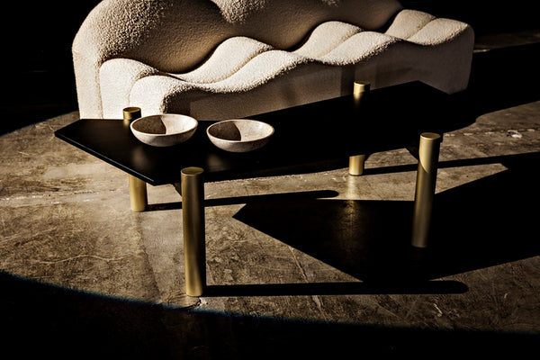 Noir Tabu Coffee Table - Artisan Crafted with Ebony Walnut Top & Elegant Antique Brass Legs for Modern Spaces GTAB1095MBEB