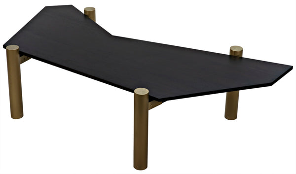 Noir Tabu Coffee Table - Artisan Crafted with Ebony Walnut Top & Elegant Antique Brass Legs for Modern Spaces GTAB1095MBEB