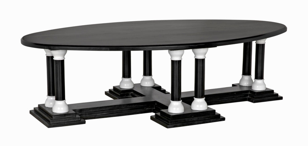 Noir Desoto Coffee Table - Hand-Rubbed Black & White Accents, Solid Mahogany, Modern Architectural Design GTAB1106HBSW