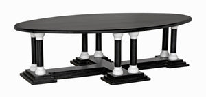Noir Desoto Coffee Table - Hand-Rubbed Black & White Accents, Solid Mahogany, Modern Architectural Design GTAB1106HBSW