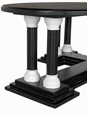 Noir Desoto Coffee Table - Hand-Rubbed Black & White Accents, Solid Mahogany, Modern Architectural Design GTAB1106HBSW