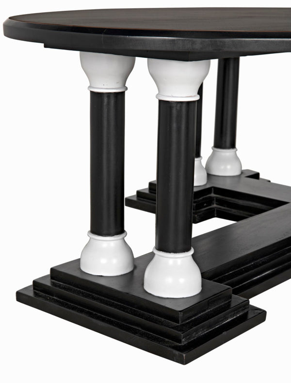 Noir Desoto Coffee Table - Hand-Rubbed Black & White Accents, Solid Mahogany, Modern Architectural Design GTAB1106HBSW