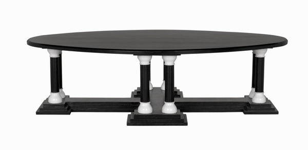 Noir Desoto Coffee Table - Hand-Rubbed Black & White Accents, Solid Mahogany, Modern Architectural Design GTAB1106HBSW