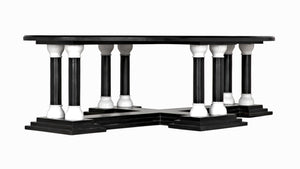 Noir Desoto Coffee Table - Hand-Rubbed Black & White Accents, Solid Mahogany, Modern Architectural Design GTAB1106HBSW