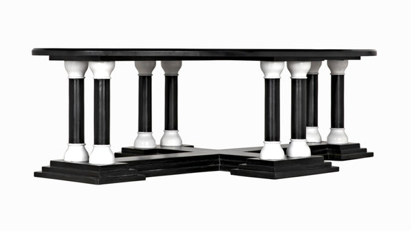 Noir Desoto Coffee Table - Hand-Rubbed Black & White Accents, Solid Mahogany, Modern Architectural Design GTAB1106HBSW