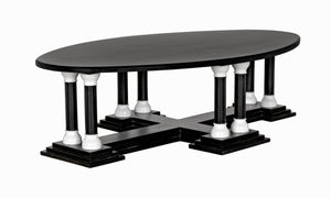 Noir Desoto Coffee Table - Hand-Rubbed Black & White Accents, Solid Mahogany, Modern Architectural Design GTAB1106HBSW
