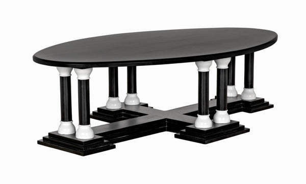 Noir Desoto Coffee Table - Hand-Rubbed Black & White Accents, Solid Mahogany, Modern Architectural Design GTAB1106HBSW