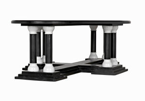 Noir Desoto Coffee Table - Hand-Rubbed Black & White Accents, Solid Mahogany, Modern Architectural Design GTAB1106HBSW