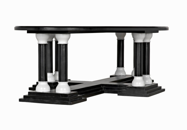 Noir Desoto Coffee Table - Hand-Rubbed Black & White Accents, Solid Mahogany, Modern Architectural Design GTAB1106HBSW