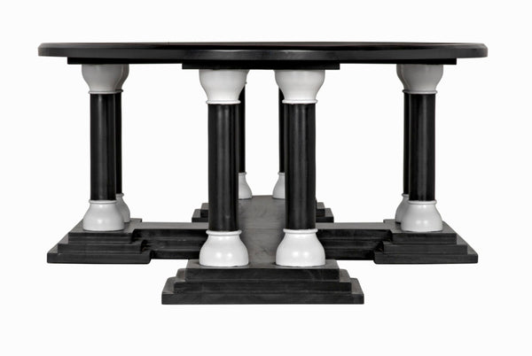 Noir Desoto Coffee Table - Hand-Rubbed Black & White Accents, Solid Mahogany, Modern Architectural Design GTAB1106HBSW