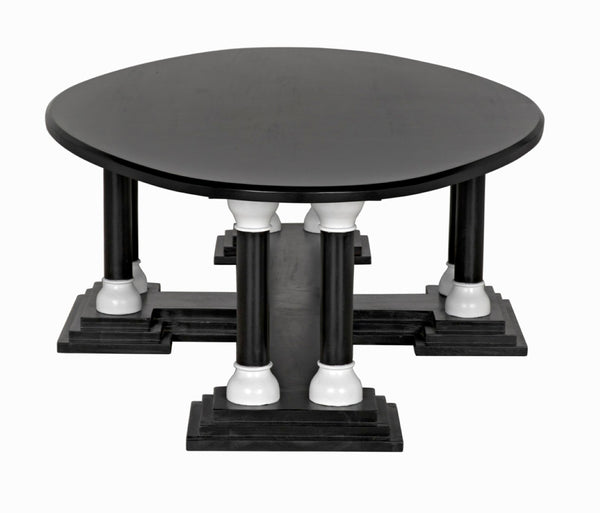 Noir Desoto Coffee Table - Hand-Rubbed Black & White Accents, Solid Mahogany, Modern Architectural Design GTAB1106HBSW