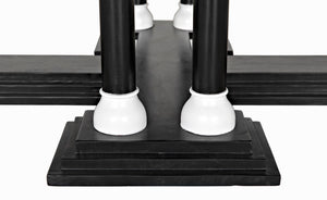 Noir Desoto Coffee Table - Hand-Rubbed Black & White Accents, Solid Mahogany, Modern Architectural Design GTAB1106HBSW