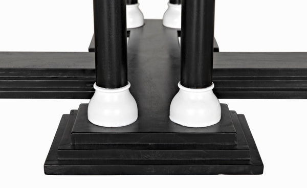 Noir Desoto Coffee Table - Hand-Rubbed Black & White Accents, Solid Mahogany, Modern Architectural Design GTAB1106HBSW