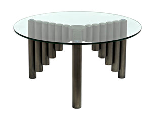 Noir Organum Coffee Table – Sculptural Gun Metal Design with Glass Top for Modern Living Spaces GTAB1111GM