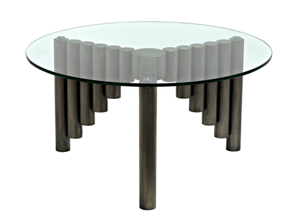 Noir Organum Coffee Table – Sculptural Gun Metal Design with Glass Top for Modern Living Spaces GTAB1111GM
