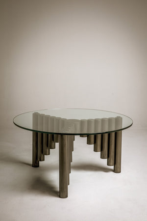 Noir Organum Coffee Table – Sculptural Gun Metal Design with Glass Top for Modern Living Spaces GTAB1111GM