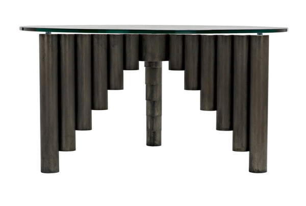 Noir Organum Coffee Table – Sculptural Gun Metal Design with Glass Top for Modern Living Spaces GTAB1111GM