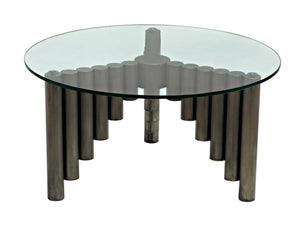 Noir Organum Coffee Table – Sculptural Gun Metal Design with Glass Top for Modern Living Spaces GTAB1111GM