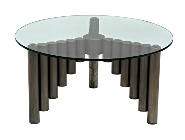 Noir Organum Coffee Table – Sculptural Gun Metal Design with Glass Top for Modern Living Spaces GTAB1111GM