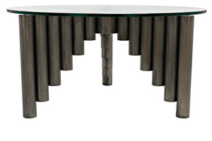 Noir Organum Coffee Table – Sculptural Gun Metal Design with Glass Top for Modern Living Spaces GTAB1111GM