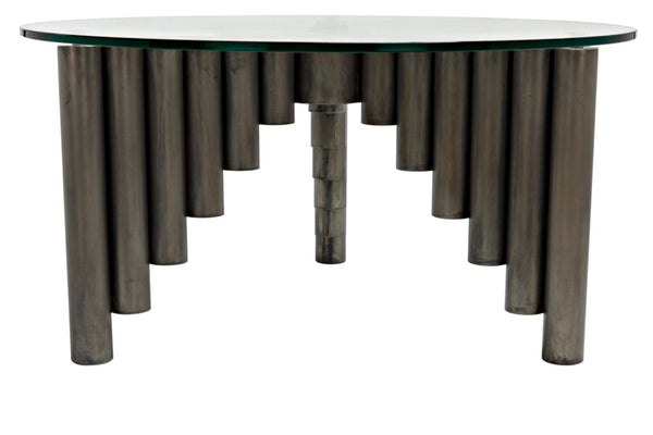 Noir Organum Coffee Table – Sculptural Gun Metal Design with Glass Top for Modern Living Spaces GTAB1111GM