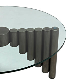 Noir Organum Coffee Table – Sculptural Gun Metal Design with Glass Top for Modern Living Spaces GTAB1111GM