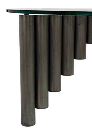 Noir Organum Coffee Table – Sculptural Gun Metal Design with Glass Top for Modern Living Spaces GTAB1111GM