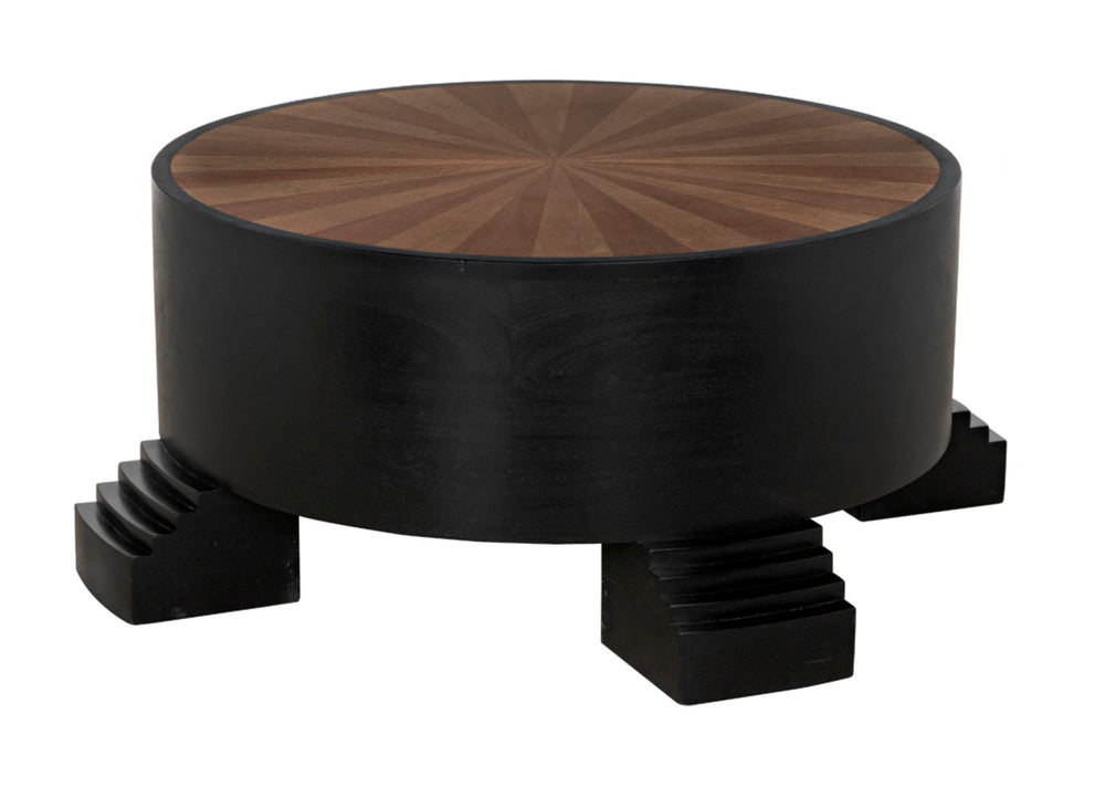 Noir Tambour Coffee Table - Elegant Hand-Rubbed Black Finish with Spacious Veneer Top for Versatile Style GTAB1114HBV