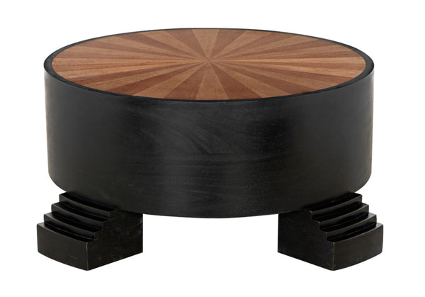 Noir Tambour Coffee Table - Elegant Hand-Rubbed Black Finish with Spacious Veneer Top for Versatile Style GTAB1114HBV