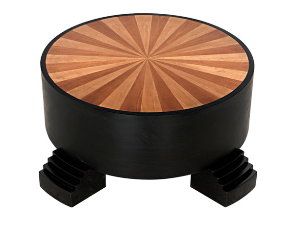 Noir Tambour Coffee Table - Elegant Hand-Rubbed Black Finish with Spacious Veneer Top for Versatile Style GTAB1114HBV