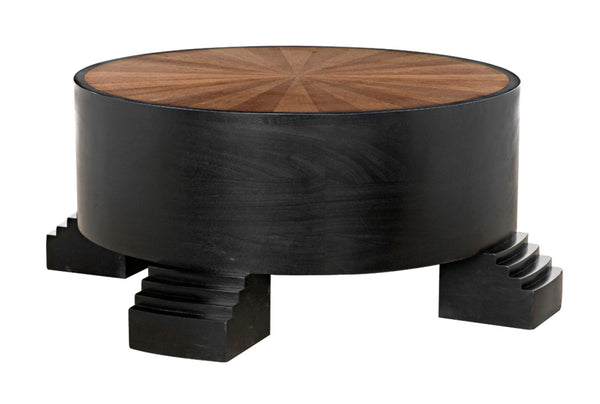 Noir Tambour Coffee Table - Elegant Hand-Rubbed Black Finish with Spacious Veneer Top for Versatile Style GTAB1114HBV