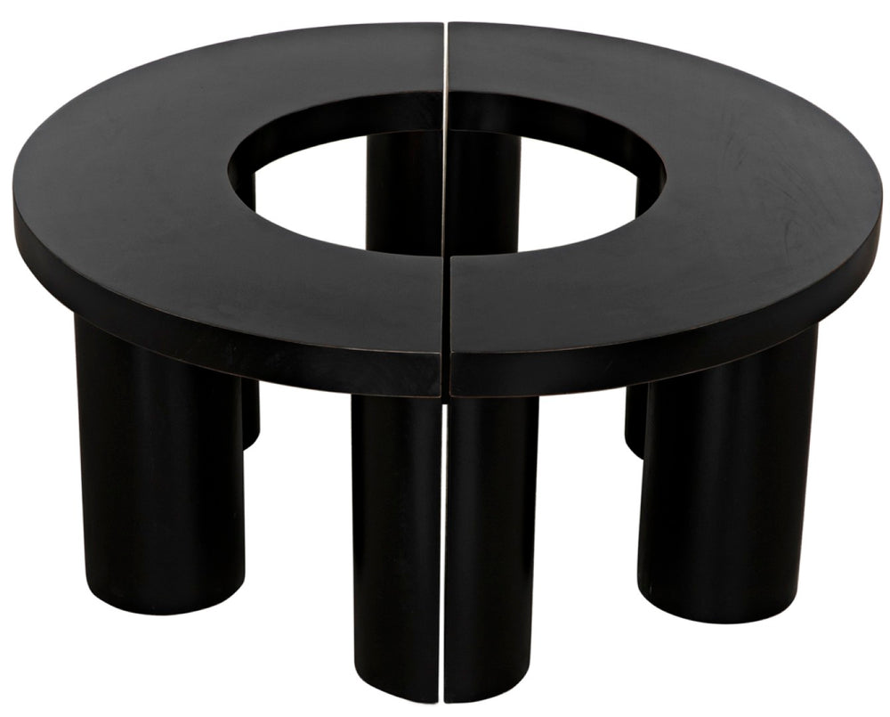 Noir Pluto Minimalist Coffee Table - Handcrafted Solid Mahogany with Hand-Rubbed Black Finish and Style GTAB1130HB
