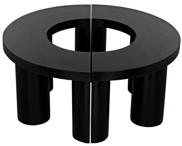 Noir Pluto Minimalist Coffee Table - Handcrafted Solid Mahogany with Hand-Rubbed Black Finish and Style GTAB1130HB