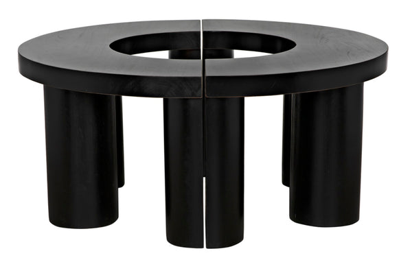 Noir Pluto Minimalist Coffee Table - Handcrafted Solid Mahogany with Hand-Rubbed Black Finish and Style GTAB1130HB