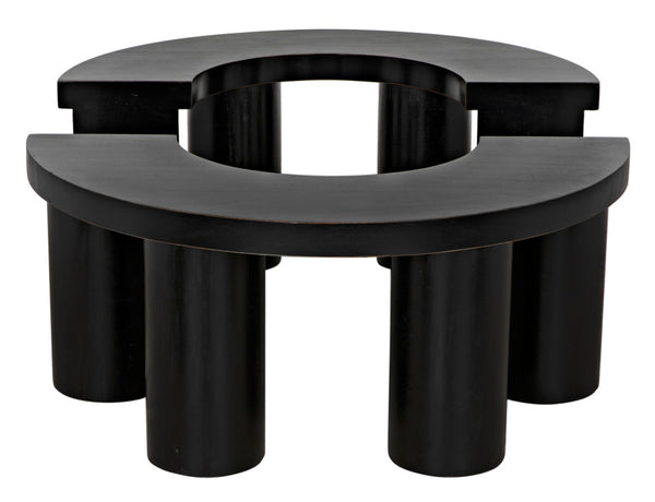 Noir Pluto Minimalist Coffee Table - Handcrafted Solid Mahogany with Hand-Rubbed Black Finish and Style GTAB1130HB