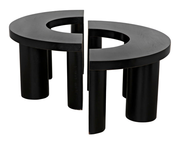 Noir Pluto Minimalist Coffee Table - Handcrafted Solid Mahogany with Hand-Rubbed Black Finish and Style GTAB1130HB