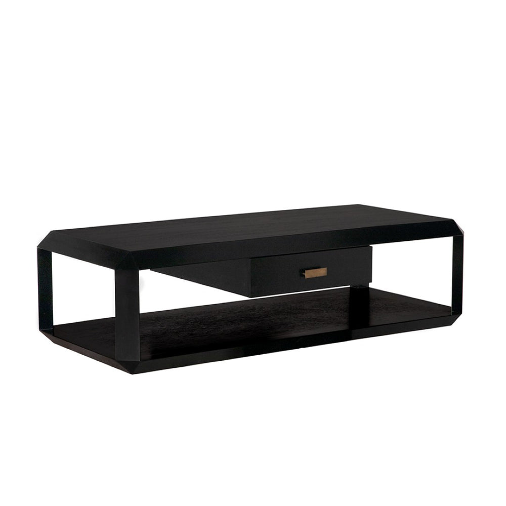 Noir Obtuse Coffee Table - Modern Architectural Design with Storage & Hand-Rubbed Black Finish for Elegance GTAB1148HB