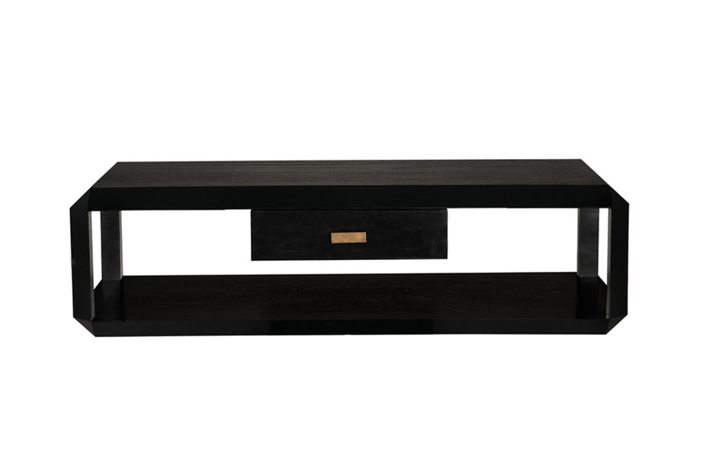 Noir Obtuse Coffee Table - Modern Architectural Design with Storage & Hand-Rubbed Black Finish for Elegance GTAB1148HB