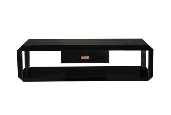Noir Obtuse Coffee Table - Modern Architectural Design with Storage & Hand-Rubbed Black Finish for Elegance GTAB1148HB