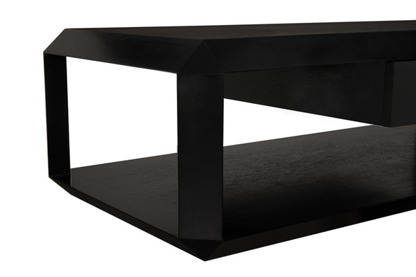 Noir Obtuse Coffee Table - Modern Architectural Design with Storage & Hand-Rubbed Black Finish for Elegance GTAB1148HB