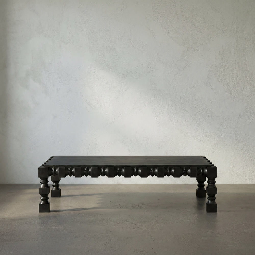 Noir Moabite Mahogany Cocktail Table with Bobbin Apron and Baluster Legs for Living Rooms GTAB1151HB
