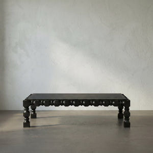 Noir Moabite Mahogany Cocktail Table with Bobbin Apron and Baluster Legs for Living Rooms GTAB1151HB