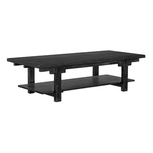Noir Yaoli Brutalist Walnut Coffee Table with Exposed Joinery and Integrated Lower Shelf GTAB1152BKW