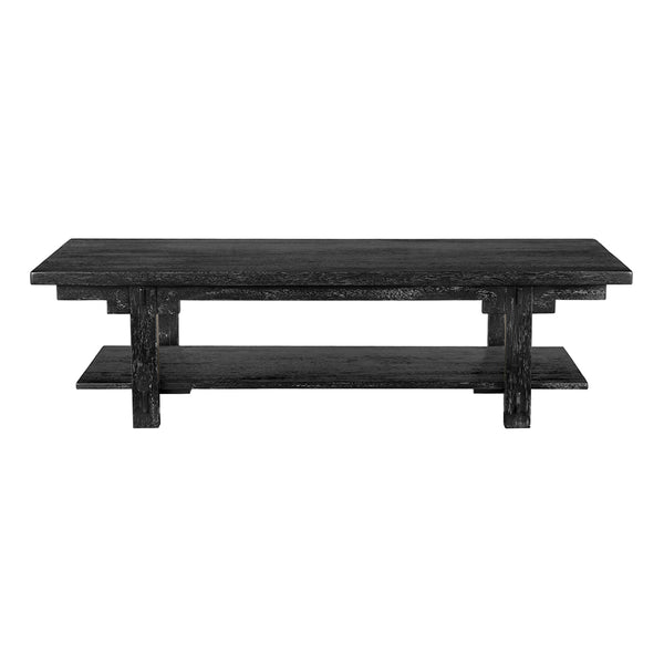 Yaoli Brutalist Walnut Coffee Table with Exposed Joinery and Integrated Lower Shelf