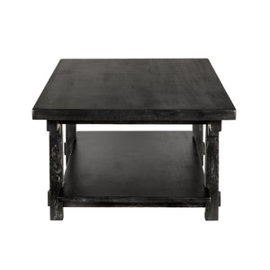 Yaoli Brutalist Walnut Coffee Table with Exposed Joinery and Integrated Lower Shelf