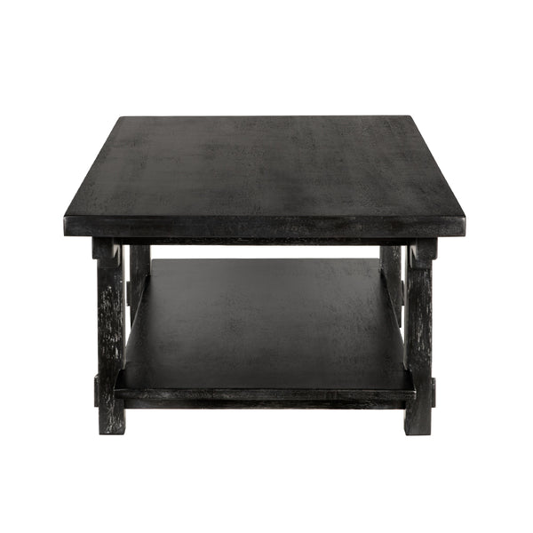 Yaoli Brutalist Walnut Coffee Table with Exposed Joinery and Integrated Lower Shelf