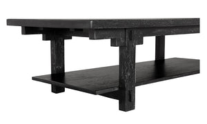 Yaoli Brutalist Walnut Coffee Table with Exposed Joinery and Integrated Lower Shelf
