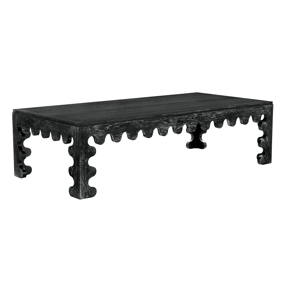 Noir Duboris Walnut Coffee Table with Scalloped Edges for Modern Living Rooms GTAB1153BKW