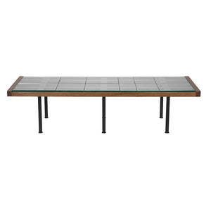 Paxton Glass Tile Top Coffee Table with Dark Walnut Lattice Frame and Iron Legs